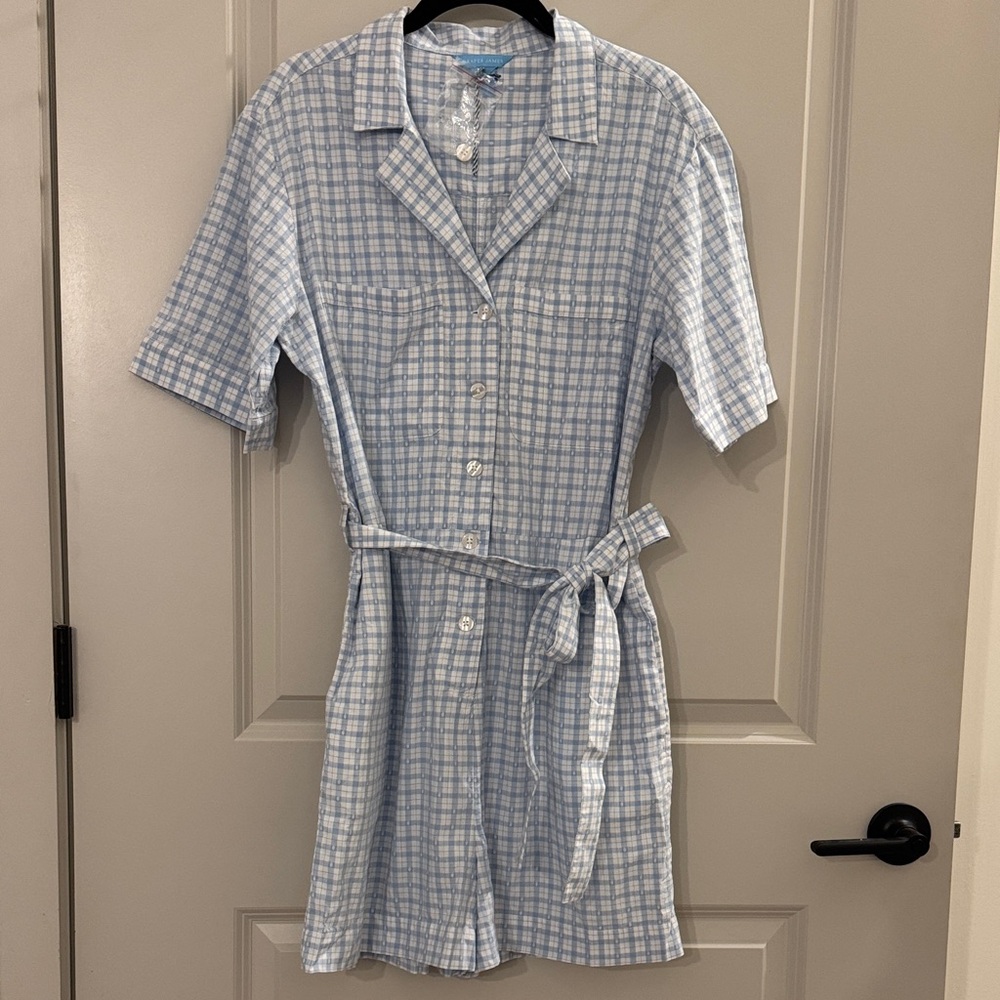 Blue and White Checkered Button-Up Romper - Draper James